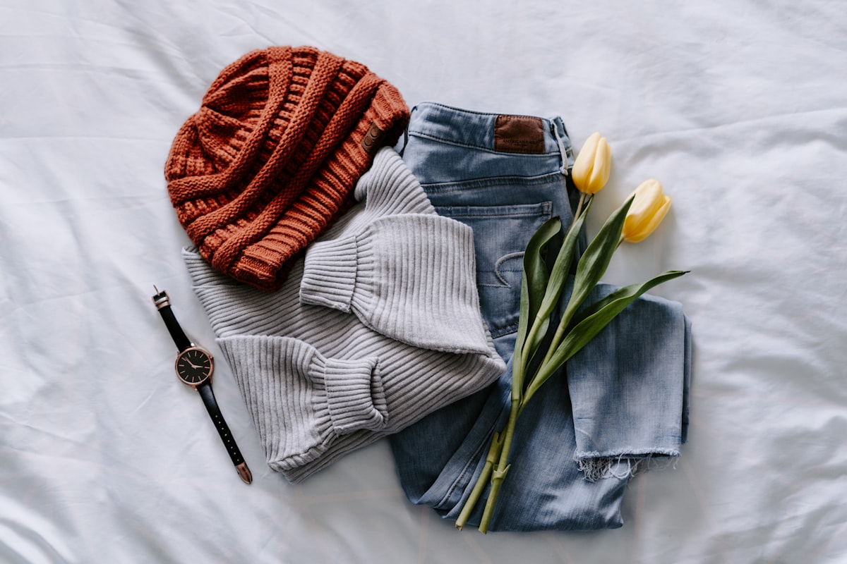 Clothes laid out at home ready to photograph